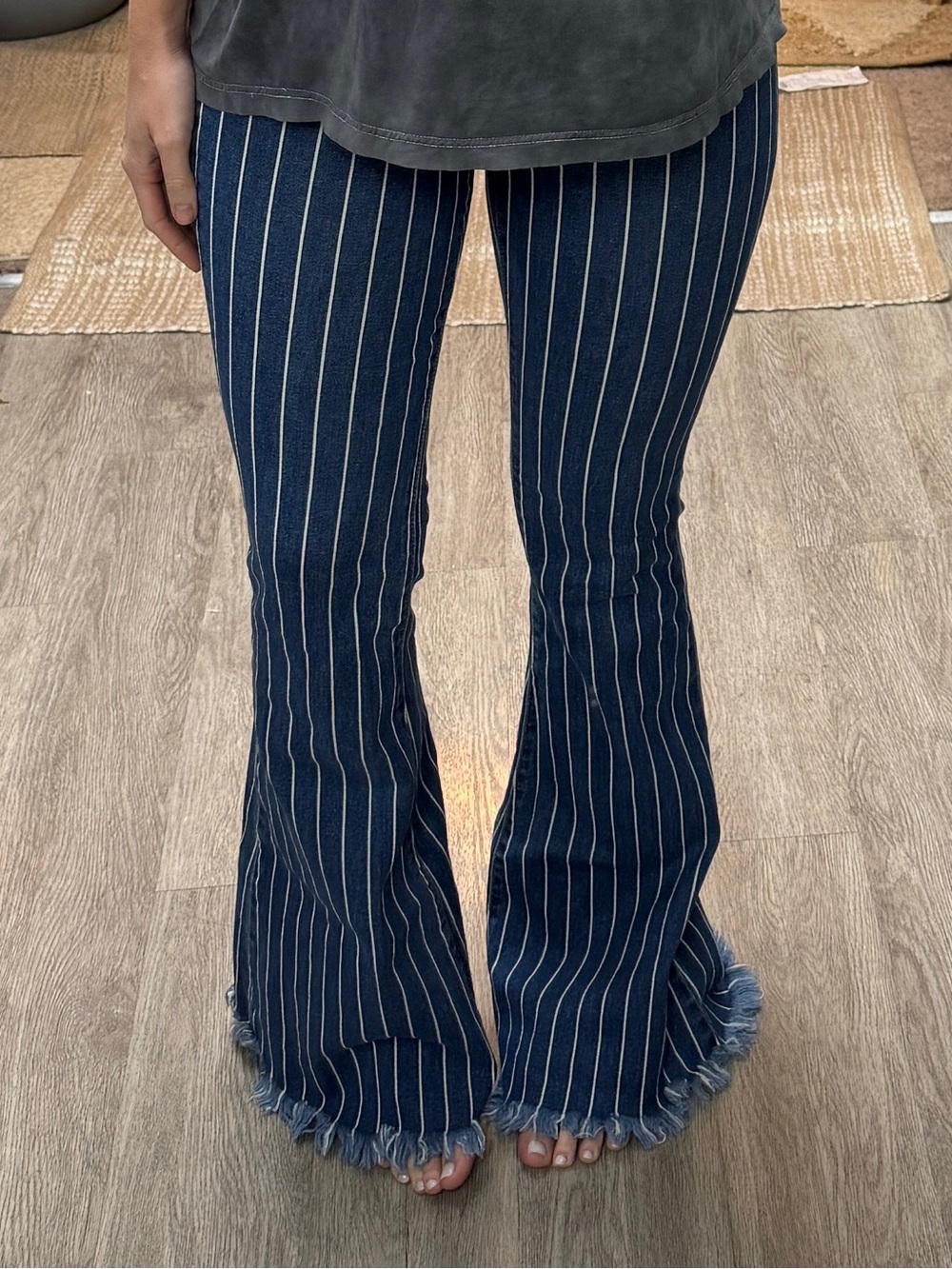 Cello Striped Flared bell bottoms Jeans with Raw Hem Sz 3 Disco 70s style